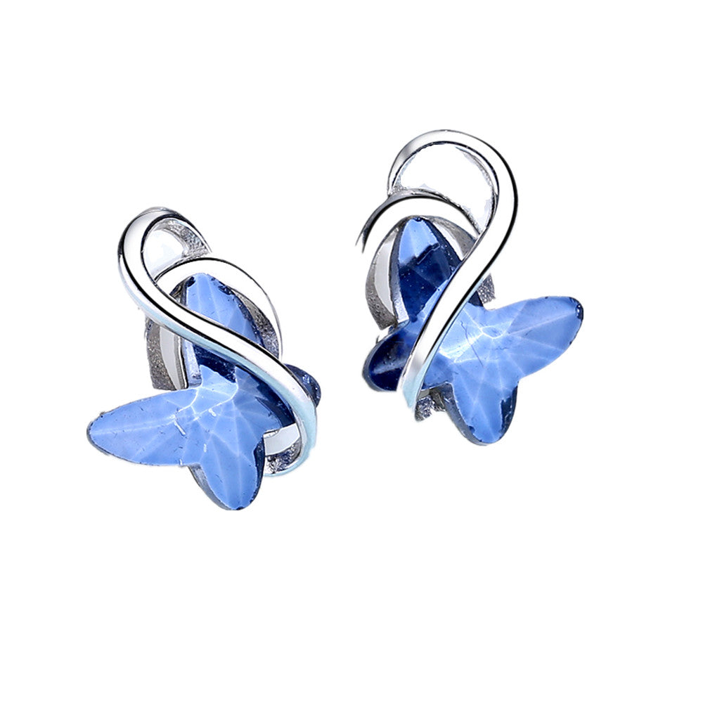 Sterling Silver Blue Butterfly Earrings with crystals from Swarovski