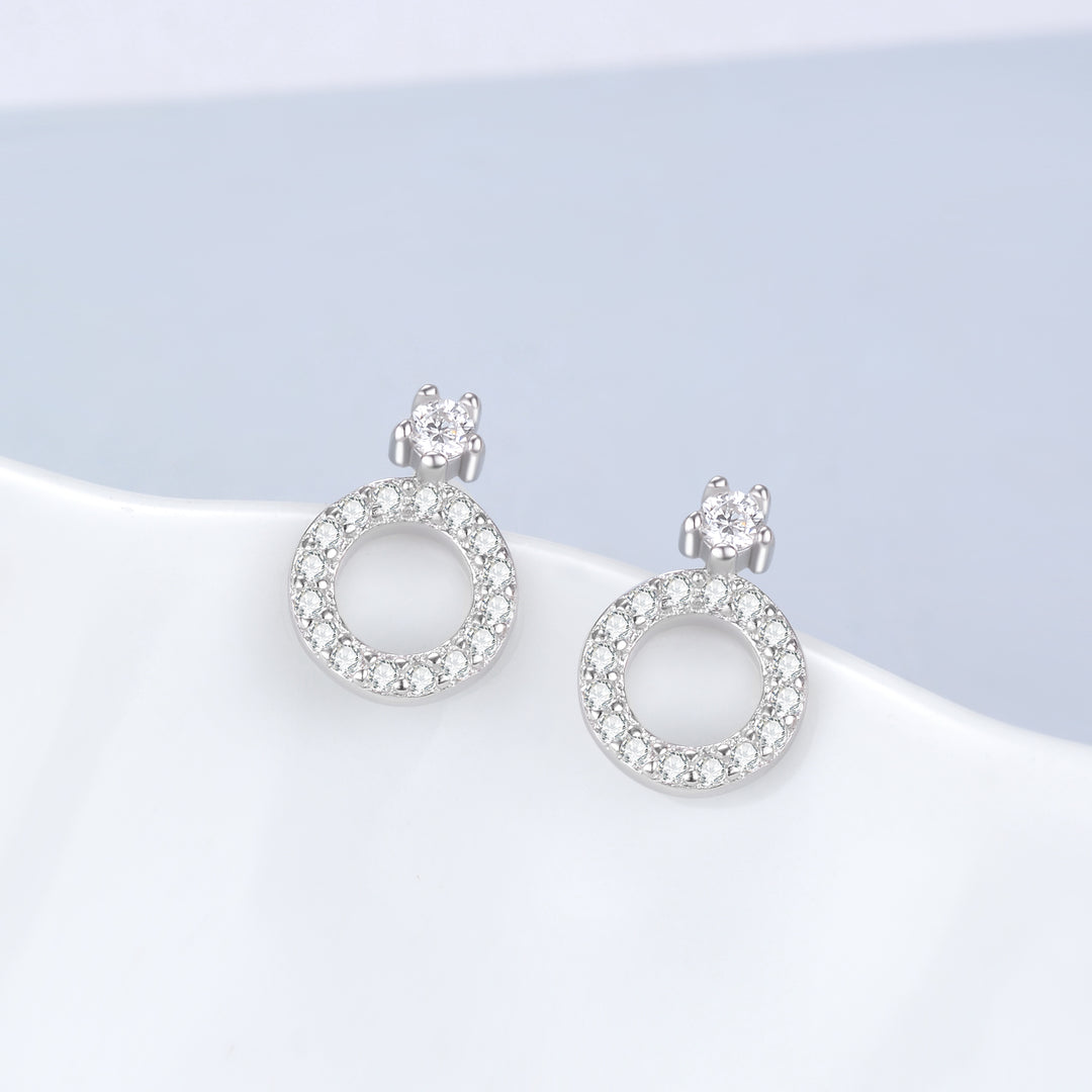 Sterling Silver Stud and Circle Drop Swarovski Crystal Earring