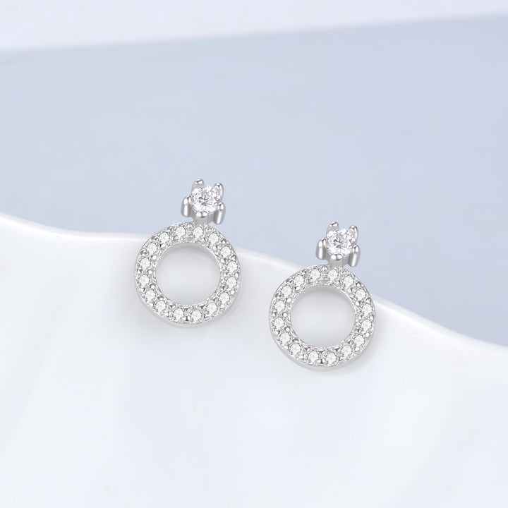 Sterling Silver Stud and Circle Drop Swarovski Crystal Earring