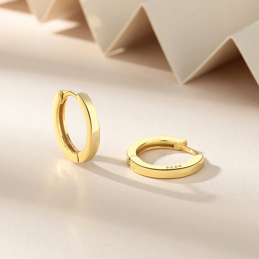 14K Gold and Sterling Silver Huggie 16 mm Hoop Earrings