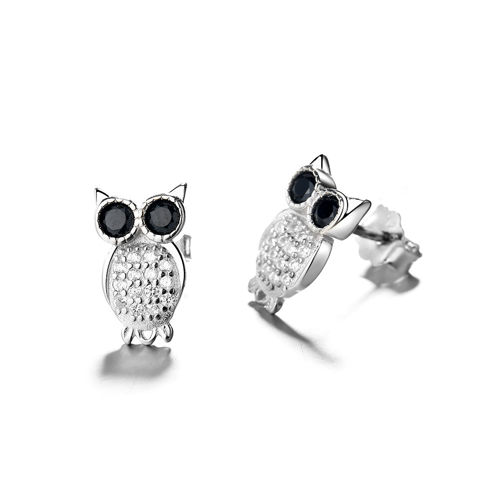 Sterling Silver Owl Studs with crystals from Swarovski