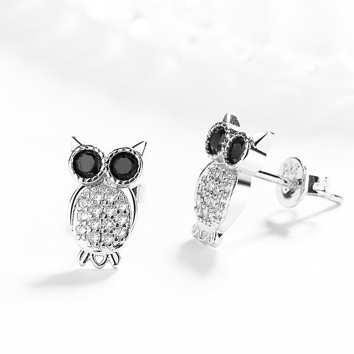 Sterling Silver Owl Studs with crystals from Swarovski