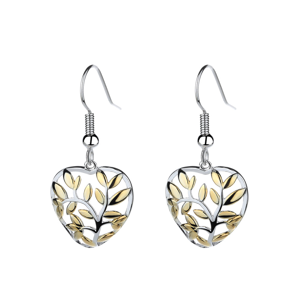 Sterling Silver and 18k Gold Floral Heart Earrings