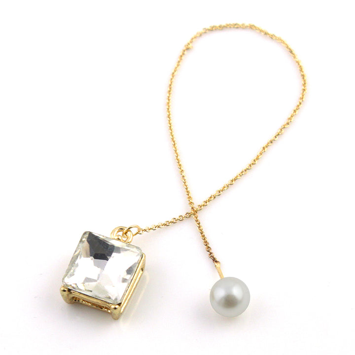 18K Gold with Crystal and Pearl Pull-Through Earring