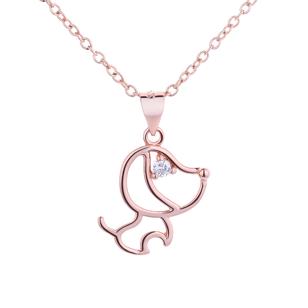 Swarovski Crystal With White And Rose-Gold Plated Dog Pendant Necklace