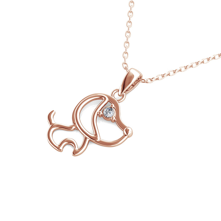 Swarovski Crystal With White And Rose-Gold Plated Dog Pendant Necklace