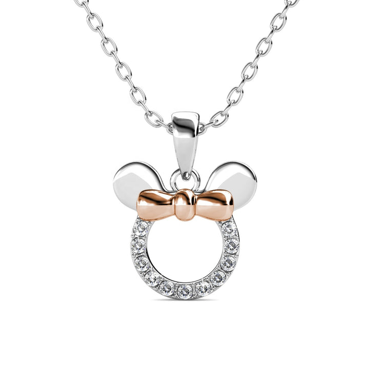 18K White Gold Mouse Ears Pendant Necklace with Crystal