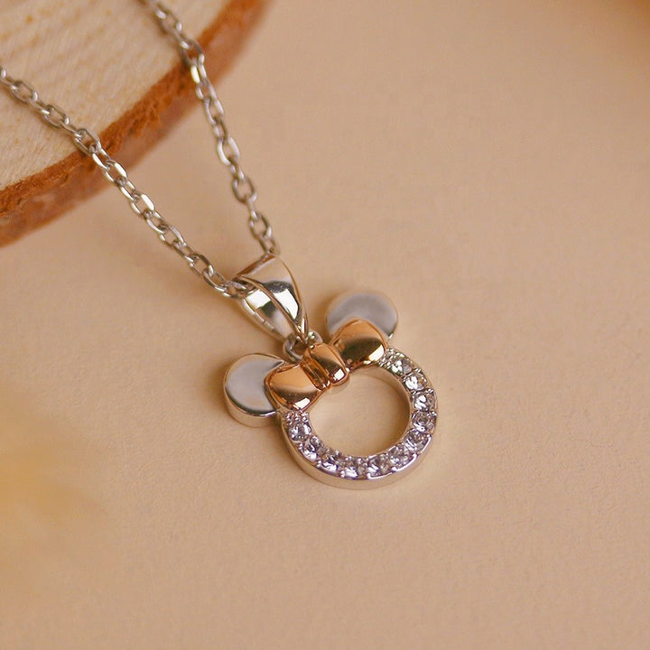 18K White Gold Mouse Ears Pendant Necklace with Crystal