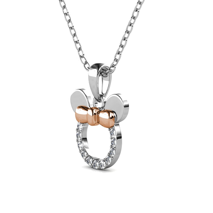 18K White Gold Mouse Ears Pendant Necklace with Crystal