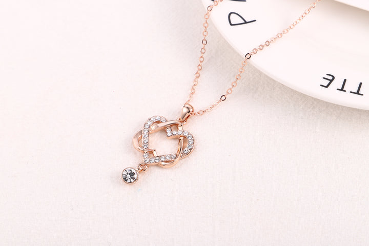18K Rose Gold Crystal Heart Pendant Necklace