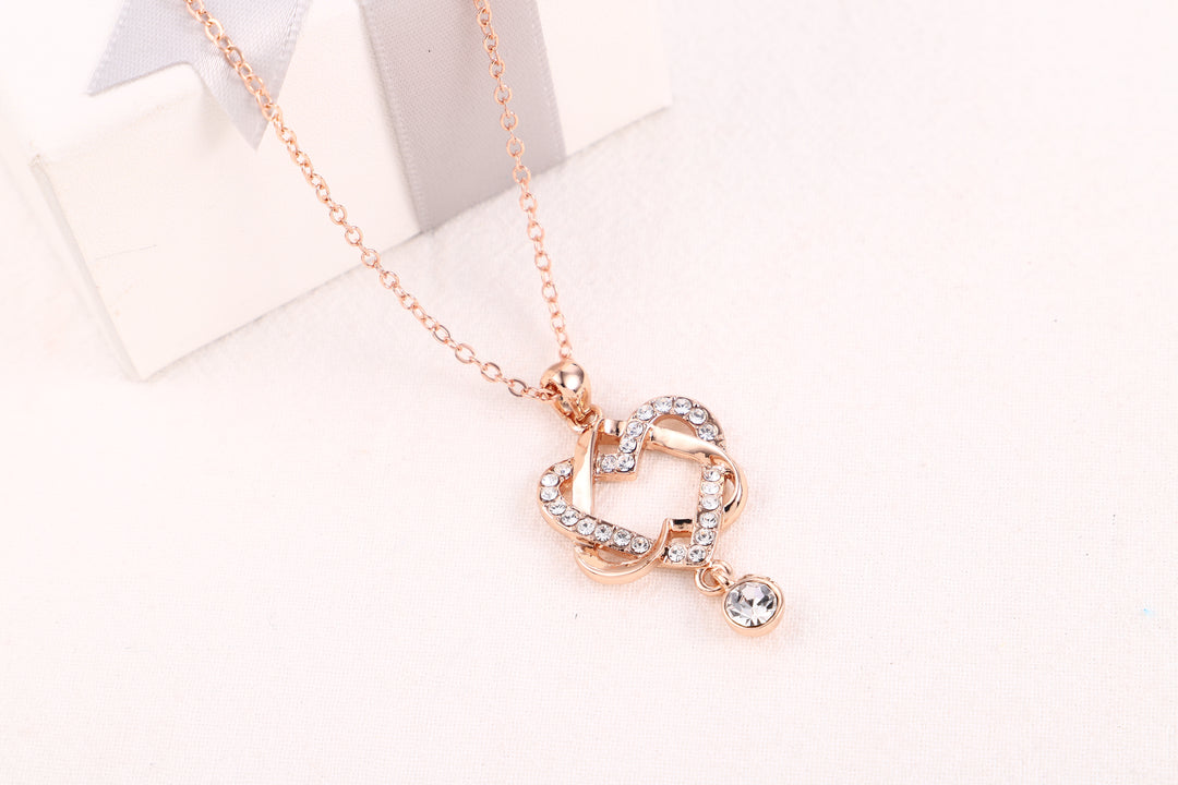 18K Rose Gold Crystal Heart Pendant Necklace