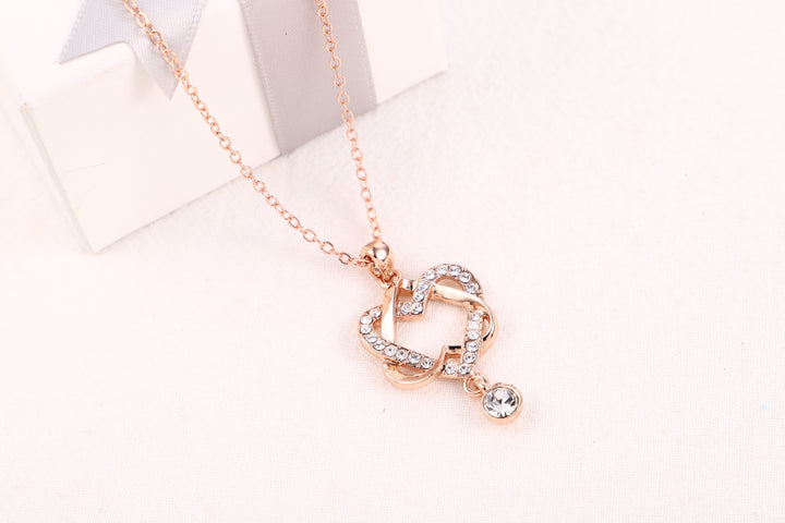 18K Rose Gold Crystal Heart Pendant Necklace