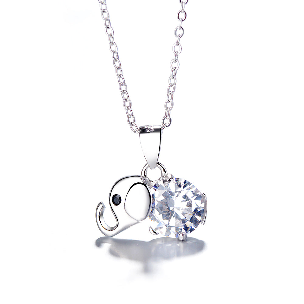 Sterling Silver Citrine and White topaz Elephant Pendant Necklace