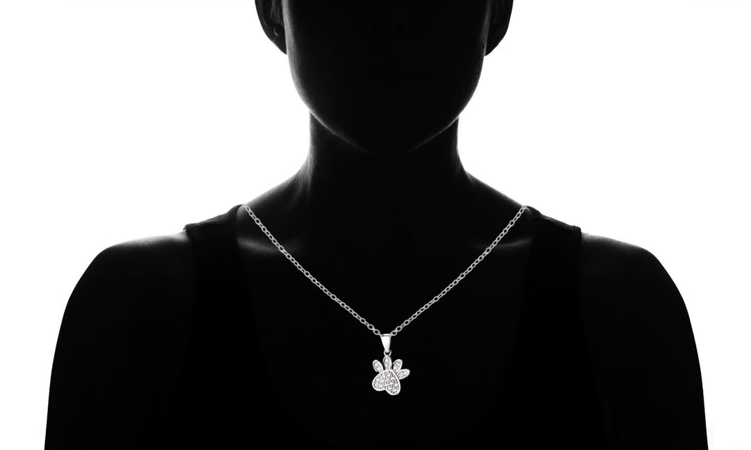 18k Rose Gold And Sterling Silver Genuine Crystal Paw Pendant Necklace