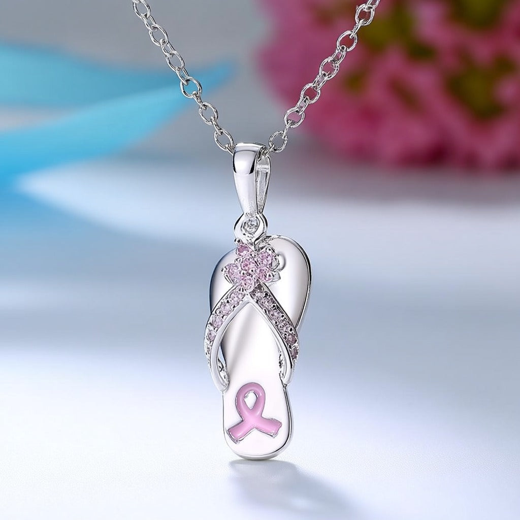 Breast Cancer Awareness Silver & Pink Sapphire Pendant Necklace