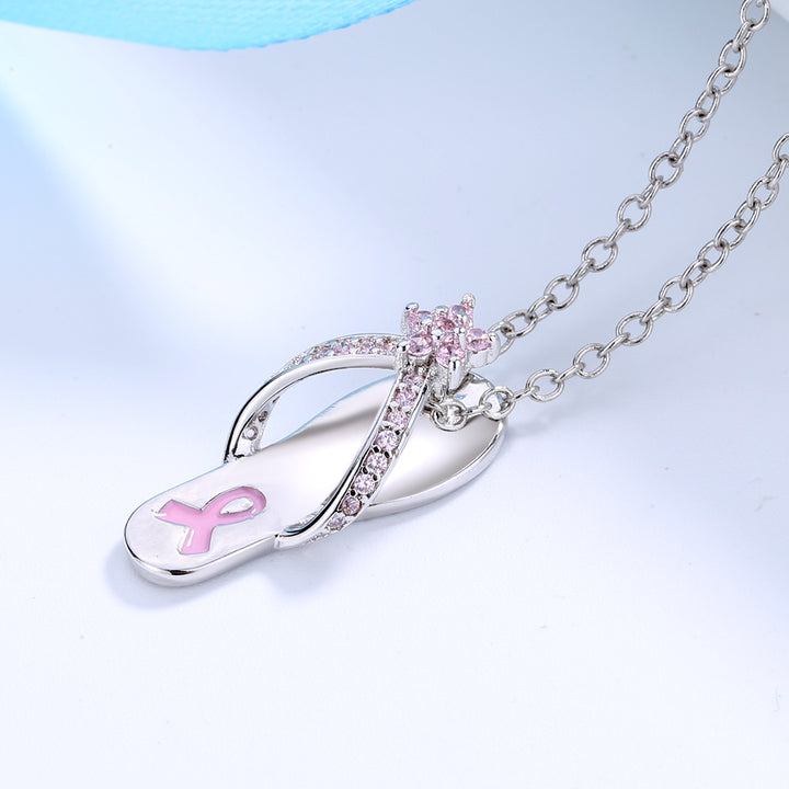 Breast Cancer Awareness Silver & Pink Sapphire Pendant Necklace