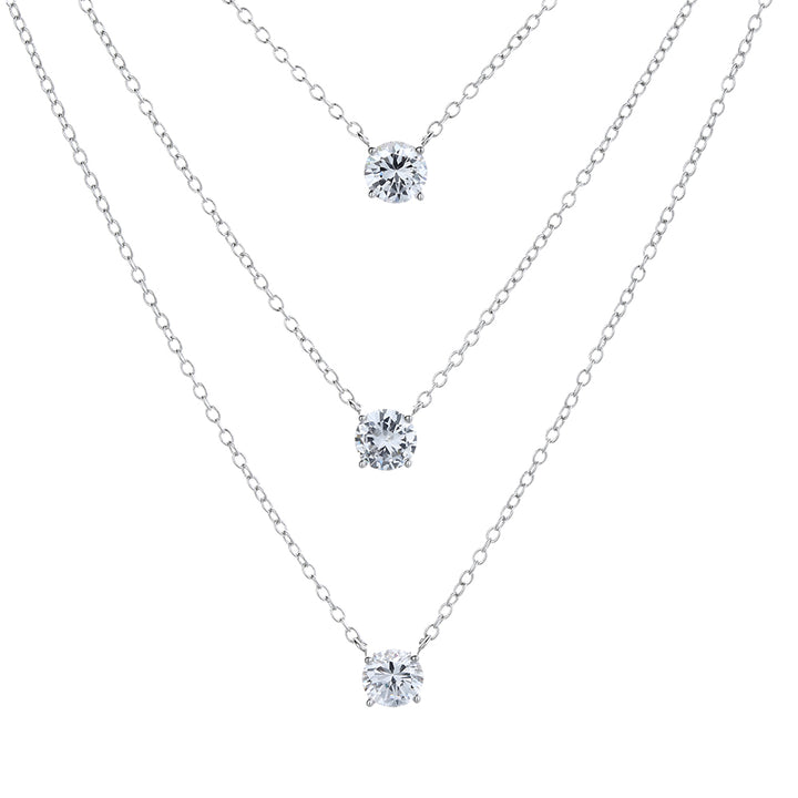 Sterling Silver tri-tone Three Layer Necklace with Swarovski