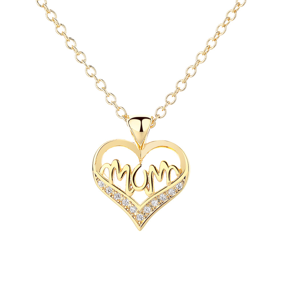 Sterling Silver Mom Heart Pendant Necklace with Swarovski Crystal