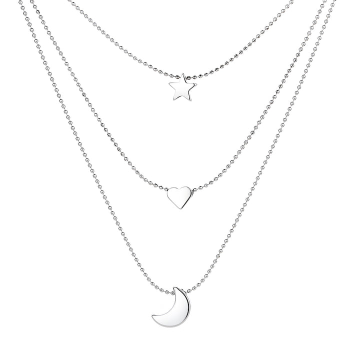 14K Gold and Sterling Silver Star Heart & Moon Necklace