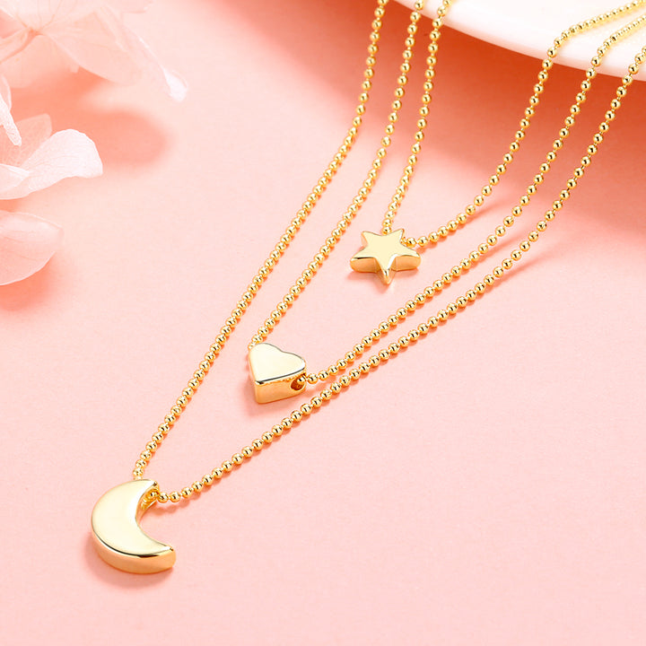 14K Gold and Sterling Silver Star Heart & Moon Necklace