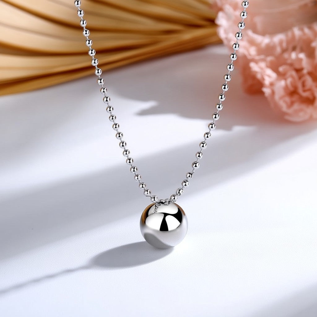 14K Gold and White Gold Ball Bead Pendant Necklace
