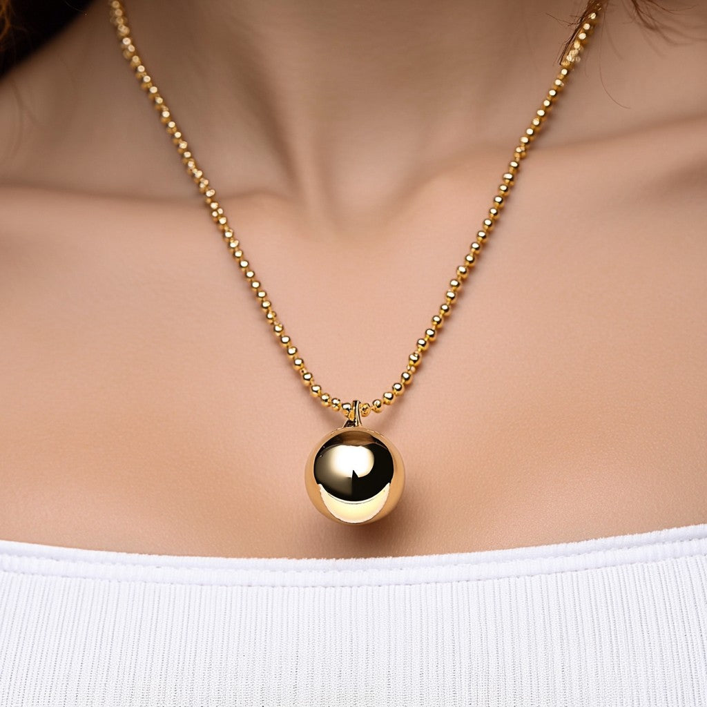 14K Gold and White Gold Ball Bead Pendant Necklace