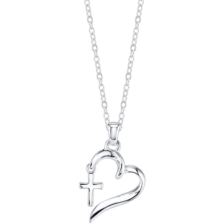 18K White Gold Faith Hope Love Cross and Heart Pendant Necklace