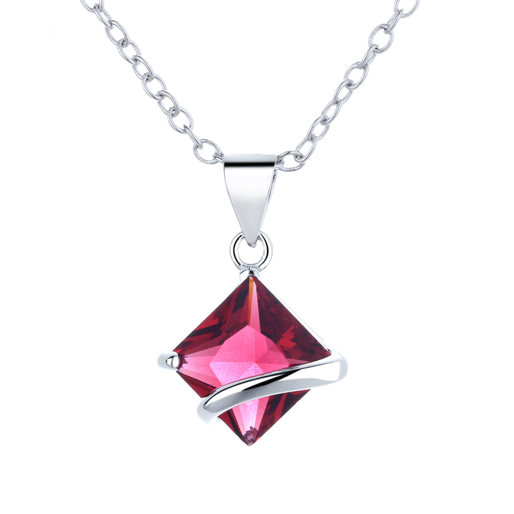 Sterling Silver Sapphire or Ruby Pendant Necklace