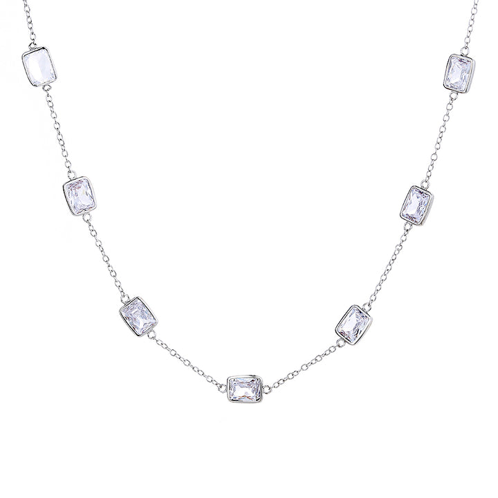 18K White Gold Radiant cut Crystal Necklace