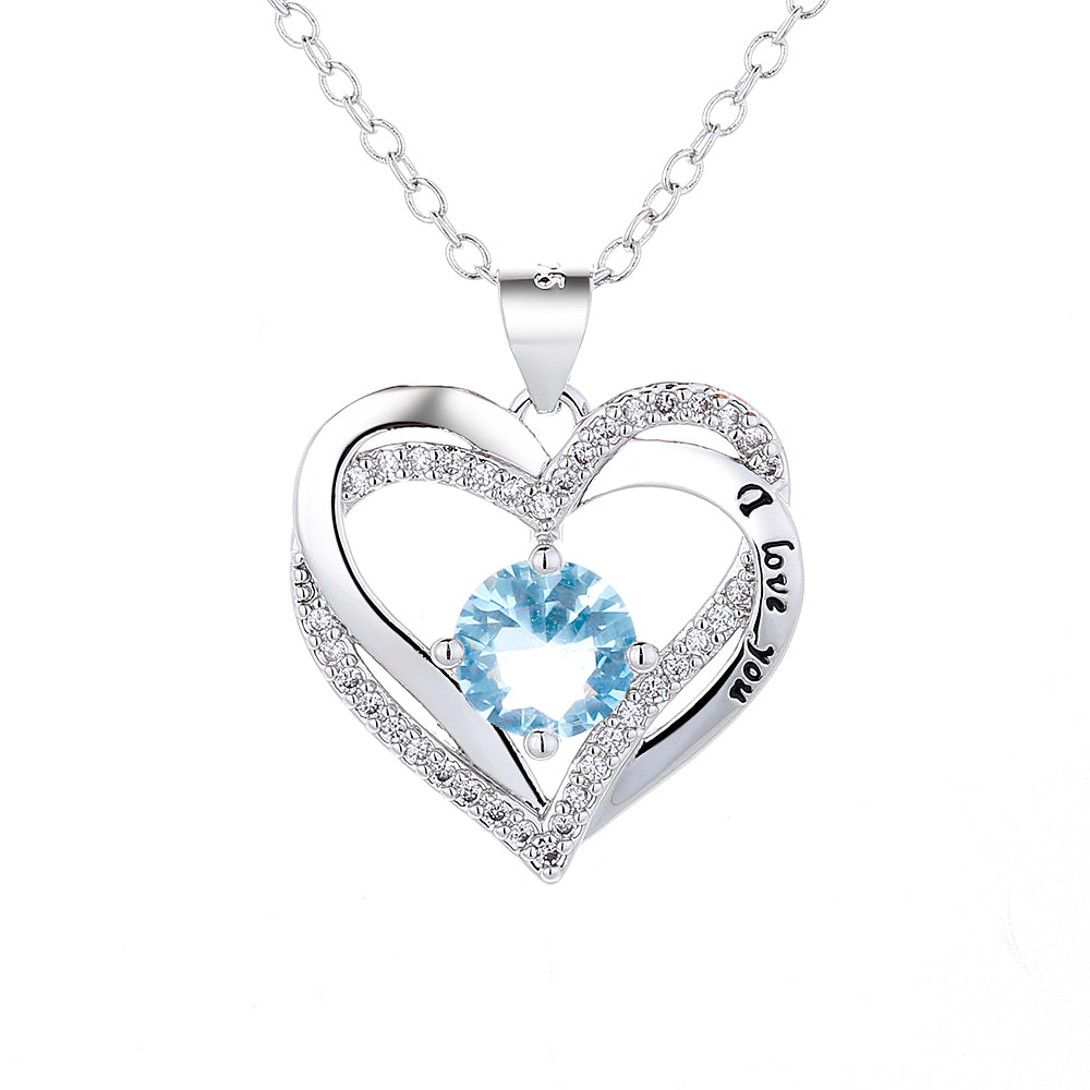 18K White Gold Birthstone "I Love you" Pendant Necklaces