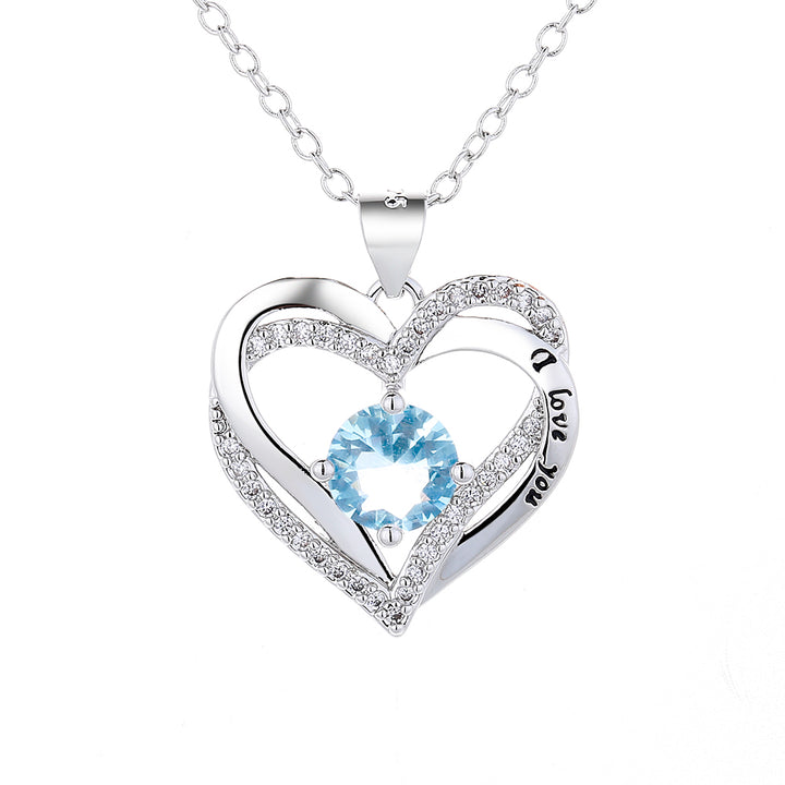 18K White Gold Birthstone "I Love you" Pendant Necklaces