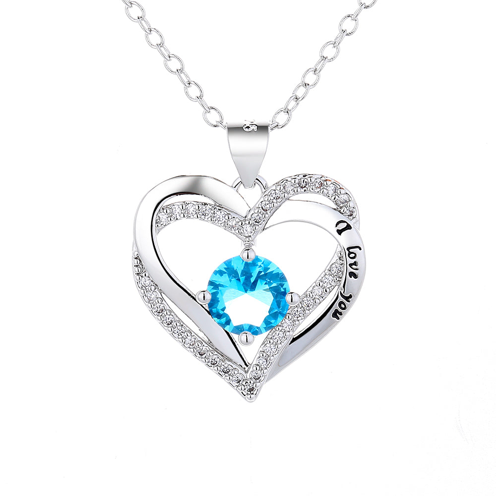 18K White Gold Birthstone "I Love you" Pendant Necklaces