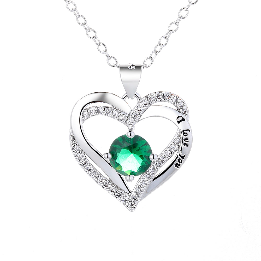 18K White Gold Birthstone "I Love you" Pendant Necklaces