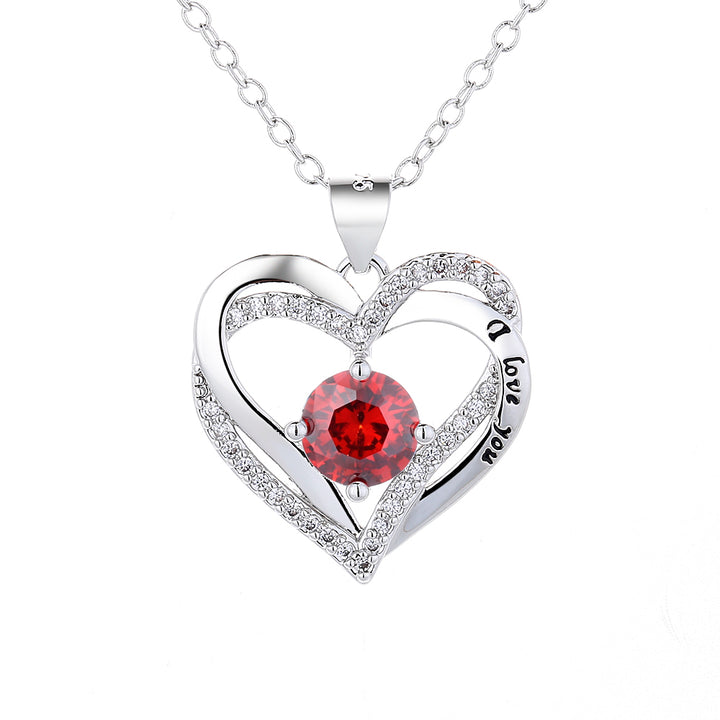 18K White Gold Birthstone "I Love you" Pendant Necklaces