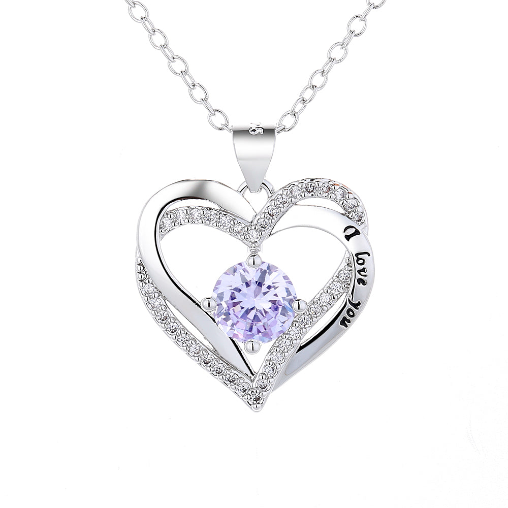 18K White Gold Birthstone "I Love you" Pendant Necklaces