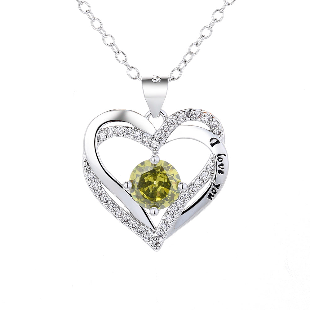 18K White Gold Birthstone "I Love you" Pendant Necklaces