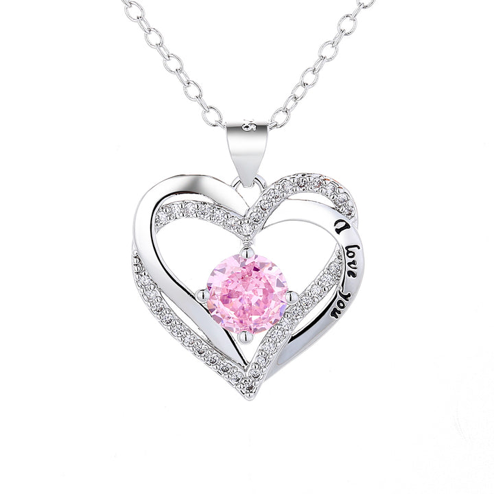 18K White Gold Birthstone "I Love you" Pendant Necklaces