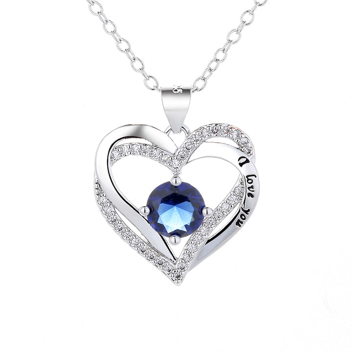 18K White Gold Birthstone "I Love you" Pendant Necklaces