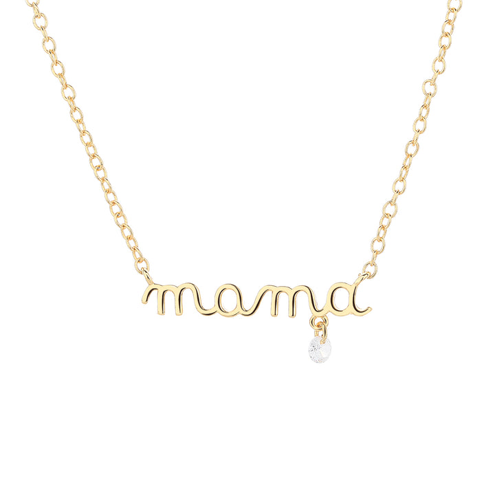 Amy and Annette Mama Necklace - (Mom , Mother - Great Gift) in 14K Gold Plated with hanging Simulated Diamond