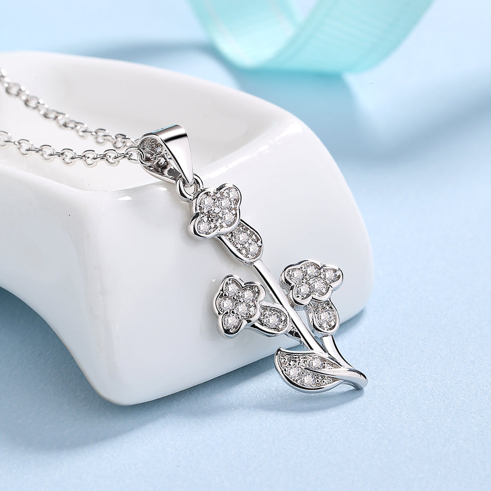 18k Rose over Sterling Silver Tulip Pendant Necklace with Swarovski