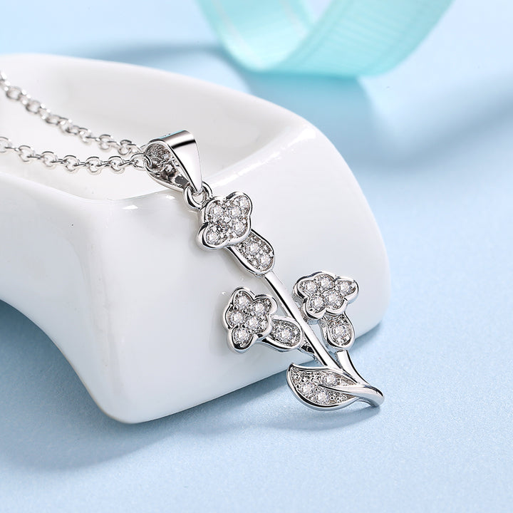18k Rose over Sterling Silver Tulip Pendant Necklace with Swarovski