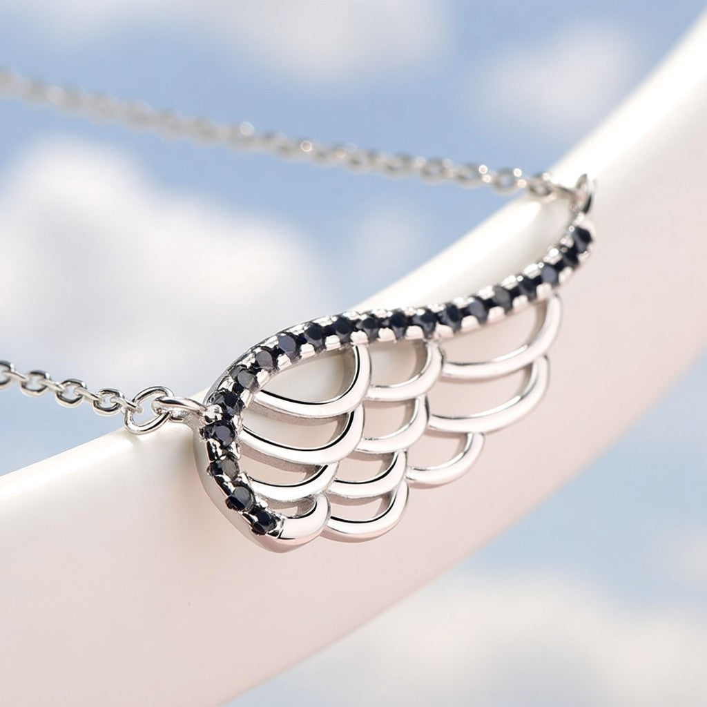Sterling Silver Angel Wing Pendant with Crystals