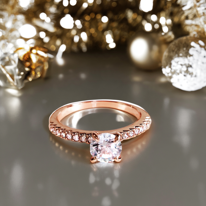 14K Rose Gold Engagement Ring with crystals