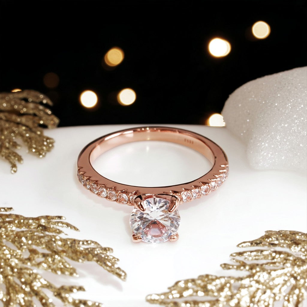 14K Rose Gold Engagement Ring with crystals