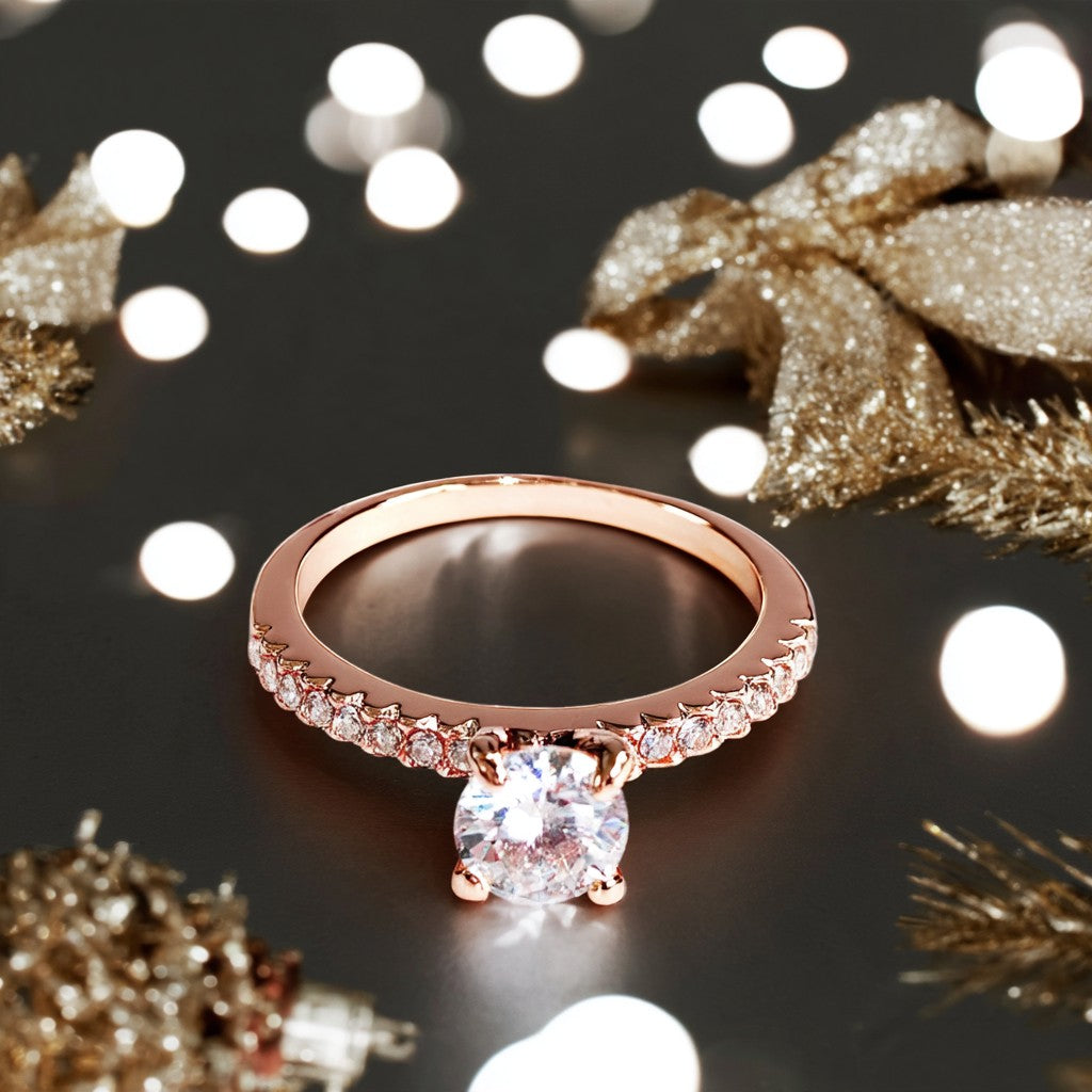 14K Rose Gold Engagement Ring with crystals