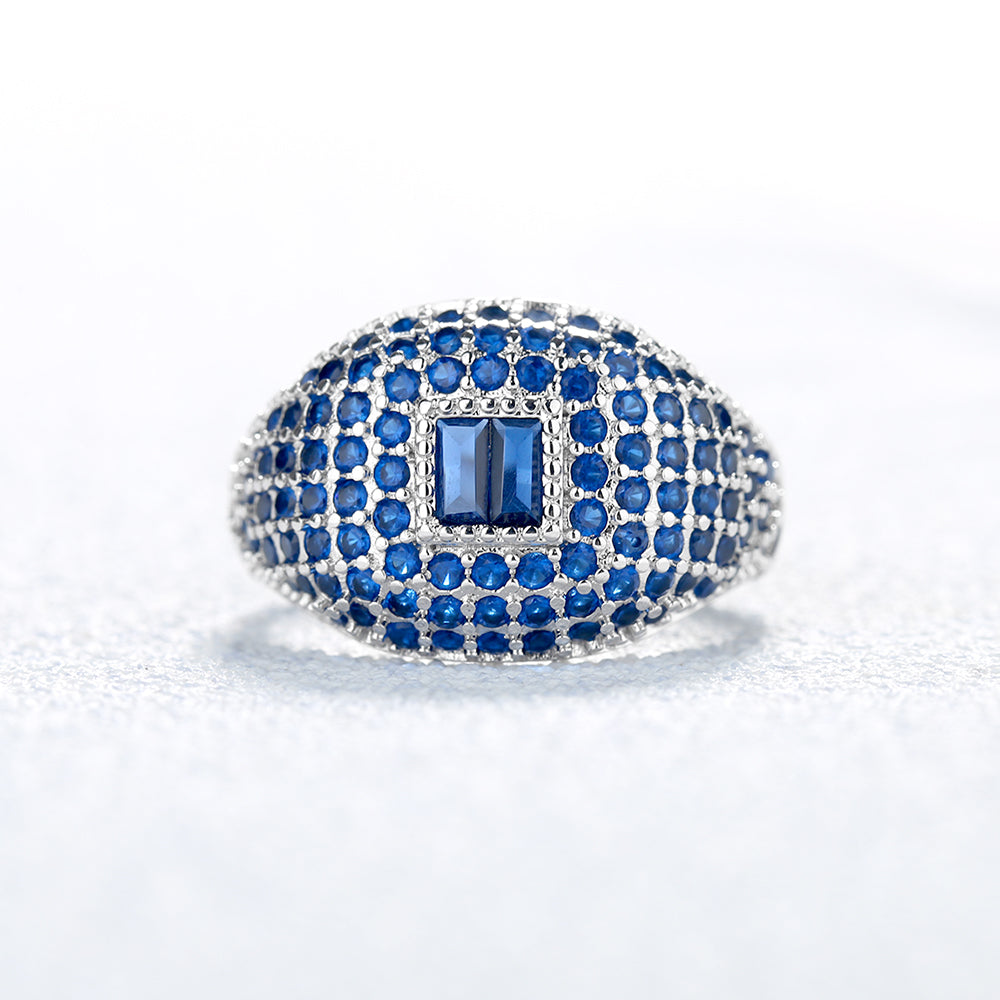 Sterling Silver Pave Swarovski Crystal Rings With Clear Or Blue Sapphire Stones