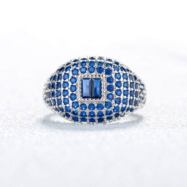 Sterling Silver Pave Swarovski Crystal Rings With Clear Or Blue Sapphire Stones