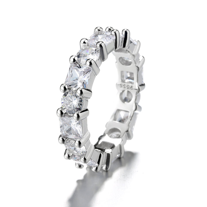Sterling Silver Round & Square Eternity Ring With Swarovski