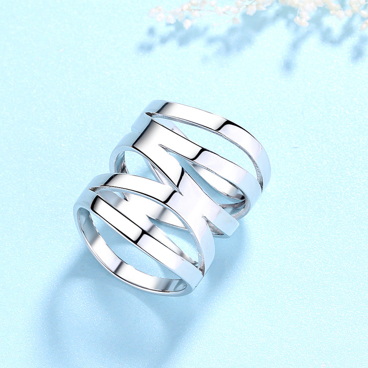 14K White Gold Five Row Criss Cross Ring