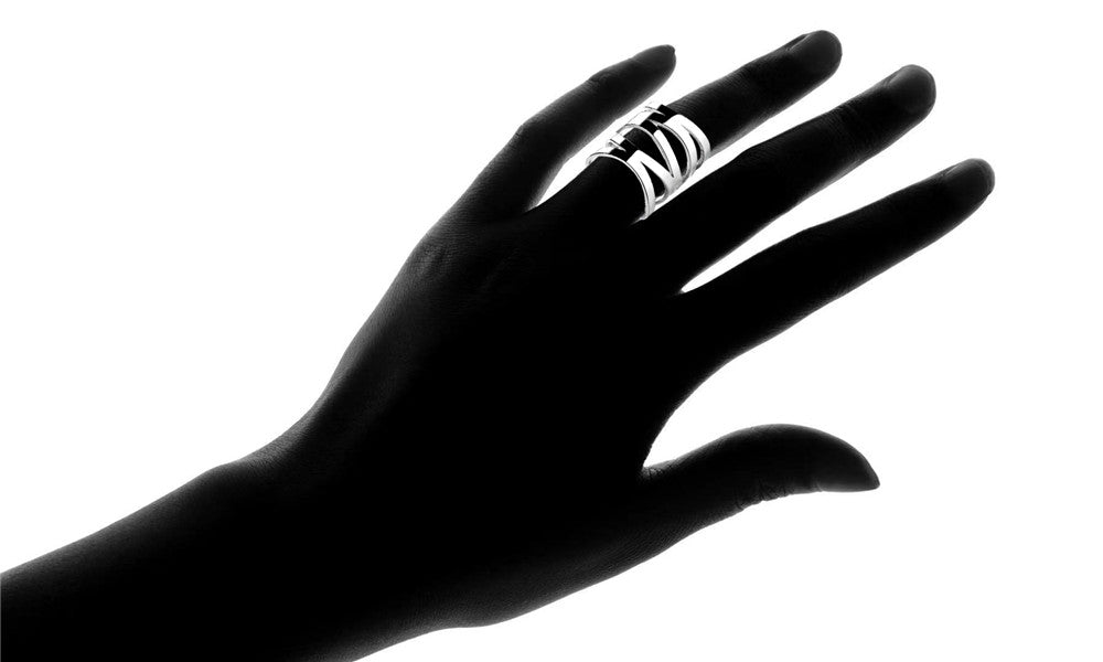 14K White Gold Five Row Criss Cross Ring